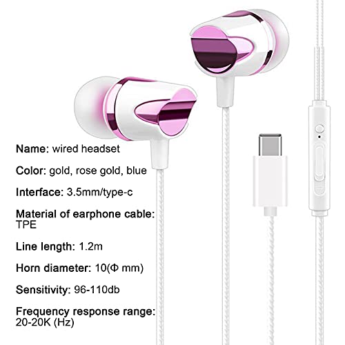 Trusway in-Ear Wired Headphones Earbuds with Microphone and Volume for Universal Earphone Noise-canceling 1.2m Stereo Wired for Mobile Phone Blue-Type-c