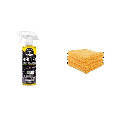 Chemical Guys SPI_663_16 InnerClean Interior Quick Detailer and Protectant (16 oz), yellowwith MIC_506_03 Professional Grade Premium Microfiber Towels, Gold 16" x 16", Pack of 3