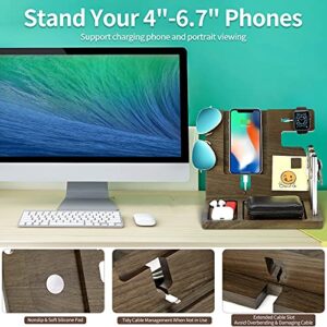 MoKo Walnut Nightstand Organizer for Men丨With Phone Charging Stand Wooden Phone Docking Station, Key Holder Watch Stand Widget Organizer丨Valentine's Gift for Dad Boyfriend Men, Black Walnut