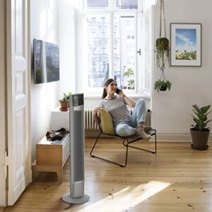 Lasko Works with Alexa Oscillating Tower Fan, Voice Controlled, 4 Quiet Speeds, Sleep Mode, Timer, Bedroom, Living Room, 48", White, T48401