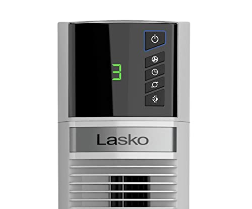 Lasko Works with Alexa Oscillating Tower Fan, Voice Controlled, 4 Quiet Speeds, Sleep Mode, Timer, Bedroom, Living Room, 48", White, T48401