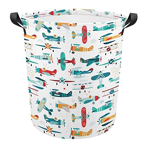 Laundry Hamper for Bedroom Bathroom Foldable Clothes Toy Organizer Bag Baby Laundry Basket Storage Airplanes Pattern Basket