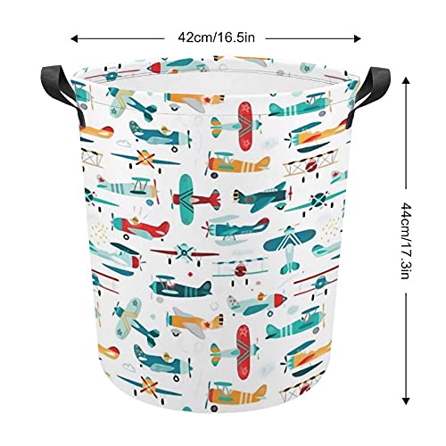 Laundry Hamper for Bedroom Bathroom Foldable Clothes Toy Organizer Bag Baby Laundry Basket Storage Airplanes Pattern Basket