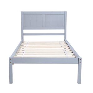 swellsuite wood platform bed frame for kids, twin bed frame with headboard and support legs for boys and girls, twin platform bed with wood slats, no box spring needed, twin size, gray.