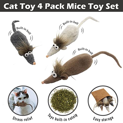 Jumpaws 4 Pack Natural Interactive Catnip Cat Toys Mice Set, Accessories for Indoor Cat, Cat Pillow Toy, Catnip Plush Toy Value Set