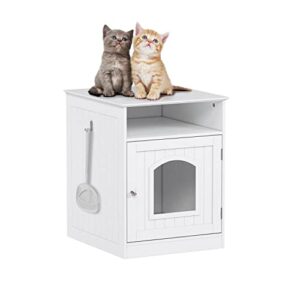 spirich home cat litter box enclosure, hidden litter box furniture cabinet, indoor cat house side table, large pet crate nightstand, kitty litter box loo washroom (white)