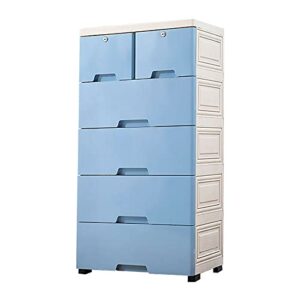 Plastic Storage Drawers, 5 Layers 6 Drawer Dresser Clothes Storage Plastic Closet Cabinet Organizer Container with 4 Wheel Tower Home Office Bedroom Furniture (Blue)