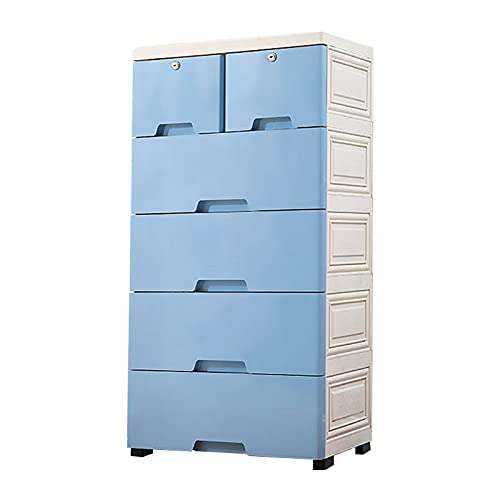 Plastic Storage Drawers, 5 Layers 6 Drawer Dresser Clothes Storage Plastic Closet Cabinet Organizer Container with 4 Wheel Tower Home Office Bedroom Furniture (Blue)