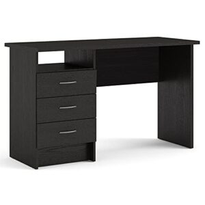 pemberly row desk with 3 drawers in black woodgrain