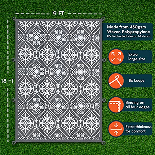 UrbanPatch RV Patio Mat | Camping Outdoor Rug Extra Large | 9x18' Thick Woven Reversible Mat | Washable Camper Carpet for Outside