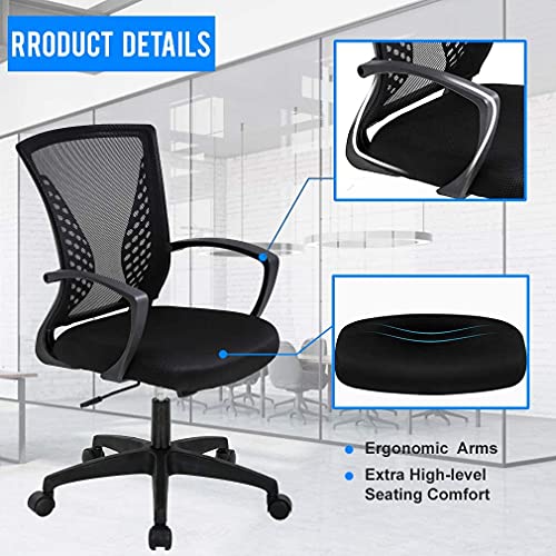 Warmm house Ergonomic Office Chair,Mid Back Mesh Swivel mputer Desk Chair,Adjustable mfortable Rolling Executive Task Work Chair with Lumbar Support Armrest for Home Office Bedroom(Black)