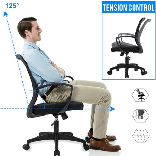 Warmm house Ergonomic Office Chair,Mid Back Mesh Swivel mputer Desk Chair,Adjustable mfortable Rolling Executive Task Work Chair with Lumbar Support Armrest for Home Office Bedroom(Black)