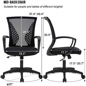 Warmm house Ergonomic Office Chair,Mid Back Mesh Swivel mputer Desk Chair,Adjustable mfortable Rolling Executive Task Work Chair with Lumbar Support Armrest for Home Office Bedroom(Black)