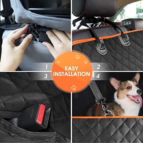 Giomoc Dog Car Seat Cover for Back Seat, Waterproof Seat Protector Scratchproof Pet Hammock with 4 Bags Side Flaps, Washable Nonslip Backseat Protection for Cars Trucks and SUVs.