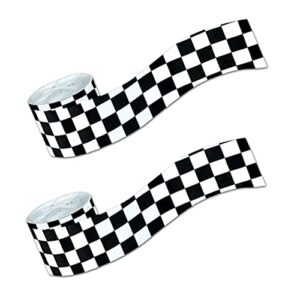 race party black and white checkered paper crepe streamer decoration, 30 feet long (2 pack)
