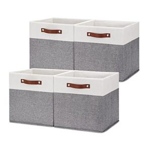 hnzige foldable storage bins 13x13 storage cubes set of 4 fabric linen storage baskets for shelves drawer with handles organizer for shelves toy nursery closet bedroom