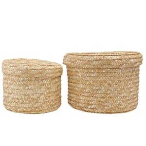 cabilock ornament storage box 2pcs straw rattan weaving storage baskets with lids desktop sundries storage boxes container decor for home (khaki) hyacinth storage baskets