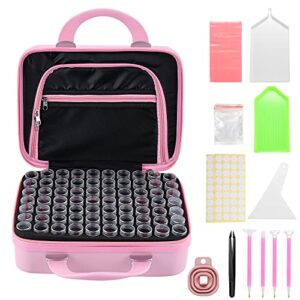 vtyhyj 140 grids diamond painting storage container with diamond art accessories tools kit hard-shell case carrying bag organizer for 5d diy diamond embroidery nail painting (pink)