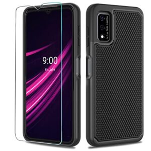 ntzw for t-mobile revvl v 4g case: drop protective military grade armor case cover | sturdy anti-slip grip & shock-proof silicone tpu bumper | dual-layer heavy duty protection case - black