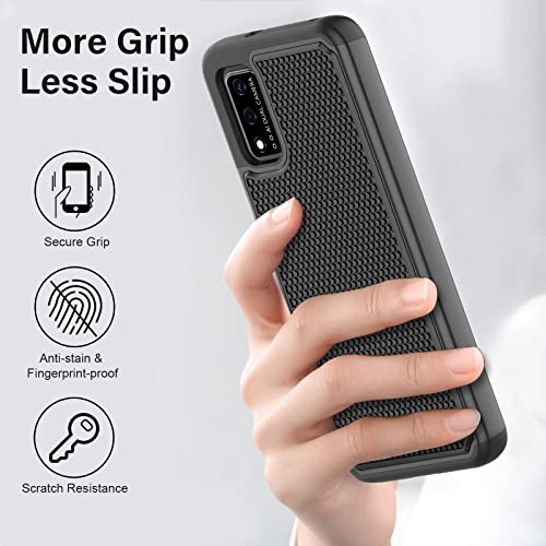 NTZW for T-Mobile Revvl V 4G Case: Drop Protective Military Grade Armor Case Cover | Sturdy Anti-Slip Grip & Shock-Proof Silicone TPU Bumper | Dual-Layer Heavy Duty Protection Case - Black