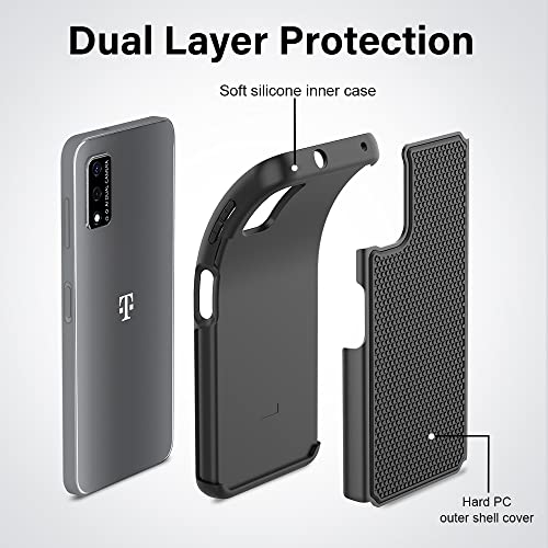 NTZW for T-Mobile Revvl V 4G Case: Drop Protective Military Grade Armor Case Cover | Sturdy Anti-Slip Grip & Shock-Proof Silicone TPU Bumper | Dual-Layer Heavy Duty Protection Case - Black