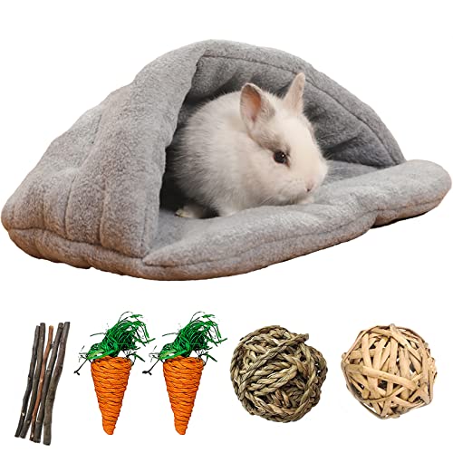 kathson Rabbit Cave Sleeping Bed Guinea Pig Hideout Cozy House Pet Soft Warm Fleece Winter Slipper Cushion Small Animal Nest Cage Accessories for Ferrets Squirrel Hamster Chinchilla Rat Hedgehog Bunny