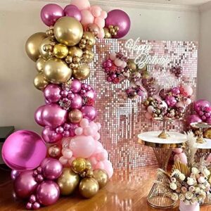 sherpaa rose red pink balloon garland – chrome mauve pink gold balloons,4d foil hot pink balloons for wedding birdal shower birthday evening party decoration