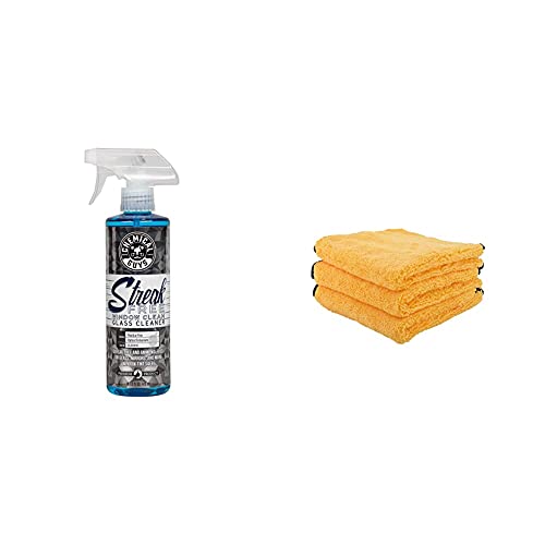 Chemical Guys CLD30016 Streak Free Glass & Window Cleaner (16 fl oz) MIC_506_03 Professional Grade Premium Microfiber Towels, Gold 16" x 16", Pack of 3