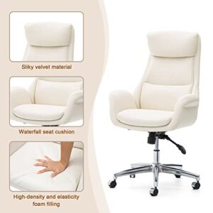 glitzhome Modern Executive Home High-Back Office Chair - Leather Adjustable Swivel Desk Chair with Armrest(Cream)