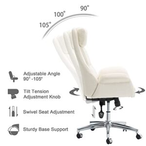 glitzhome Modern Executive Home High-Back Office Chair - Leather Adjustable Swivel Desk Chair with Armrest(Cream)