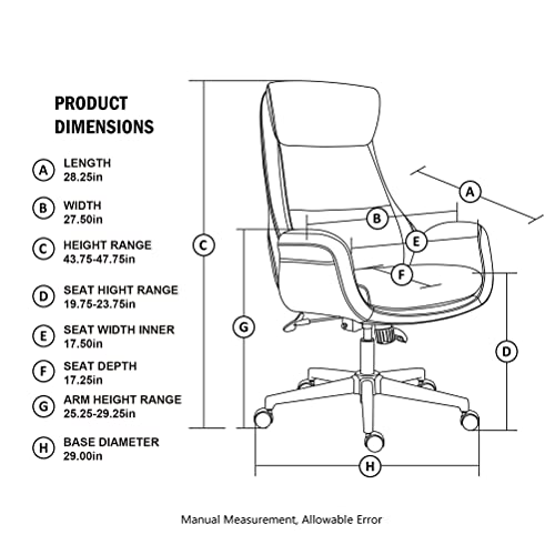 glitzhome Modern Executive Home High-Back Office Chair - Leather Adjustable Swivel Desk Chair with Armrest(Cream)