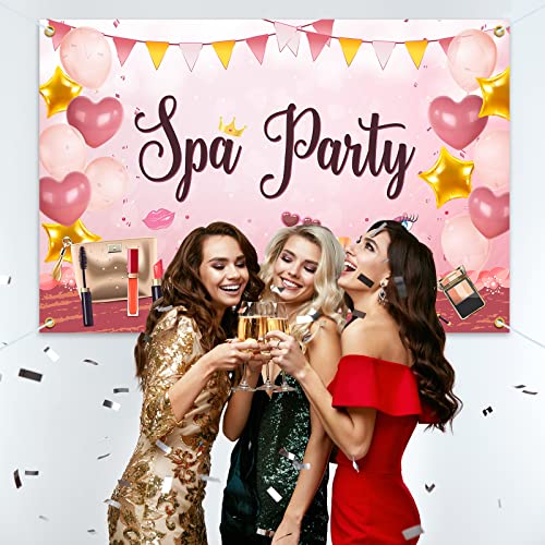 HAMIGAR 6x4ft Spa Party Banner Backdrop - Spa Birthday Decorations Party Supplies for Girls- Pink