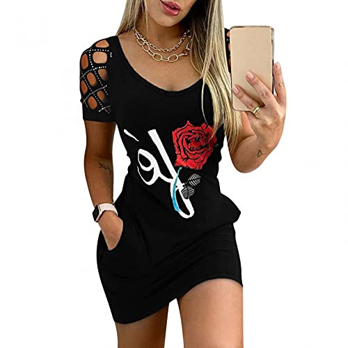 Dresses for Women Party Bodycon,Summer Dresses for Women,Womens Beach Casual Short Sleeve/Strapless Print Sun Dresses with Drawstrings