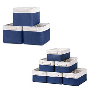 bidtakay baskets set fabric storage bins-navy blue bundled baskets of 3 medium baskets 15" x 11" x 9.5" + 6 small baskets 11.8" x 7.8" x 5" for closet, shelves