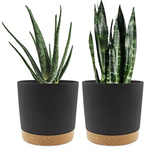 qcqhdu plant pots set of 2 pack 8 inch,planters for indoor plants with drainage holes and removable base,saucer modern decorative for outdoor garden planters(dark grey 8in)