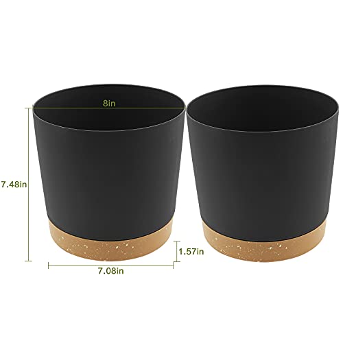 QCQHDU Plant Pots Set of 2 Pack 8 inch,Planters for Indoor Plants with Drainage Holes and Removable Base,Saucer Modern Decorative for Outdoor Garden Planters(Dark Grey 8in)