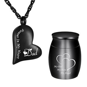 soitis dad heart urn necklace with papa mini urn, stainless steel cremation necklace & dad small urn set, necklace for ashes papa small keepsake urn for men