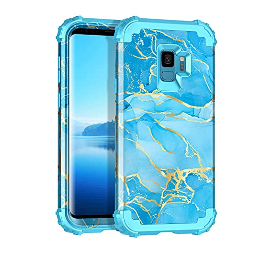 Casetego for Galaxy S9 Case,Heavy Duty Shockproof 3 Layer Hard PC+Soft Silicone Bumper Rugged Anti-Slip Protective Cases for Samsung Galaxy S9,Blue Marble