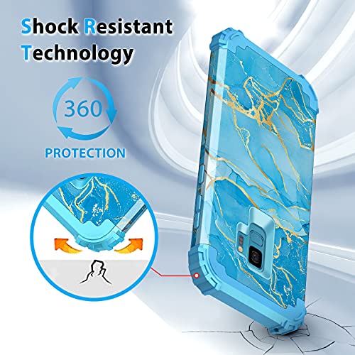 Casetego for Galaxy S9 Case,Heavy Duty Shockproof 3 Layer Hard PC+Soft Silicone Bumper Rugged Anti-Slip Protective Cases for Samsung Galaxy S9,Blue Marble