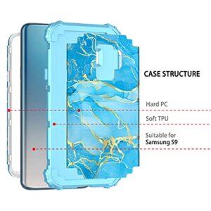 Casetego for Galaxy S9 Case,Heavy Duty Shockproof 3 Layer Hard PC+Soft Silicone Bumper Rugged Anti-Slip Protective Cases for Samsung Galaxy S9,Blue Marble