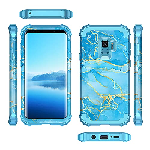 Casetego for Galaxy S9 Case,Heavy Duty Shockproof 3 Layer Hard PC+Soft Silicone Bumper Rugged Anti-Slip Protective Cases for Samsung Galaxy S9,Blue Marble