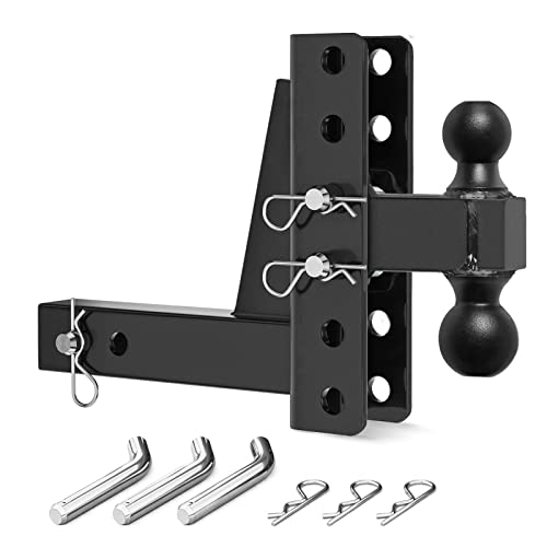 PLIOSAUR Adjustable Trailer Hitch，Adjustable Hitch 2 inch Receiver 8 inch Drop/Rise 2 5/16 Trailer Ball Drop Hitch 10000LBS Capacity with Pins