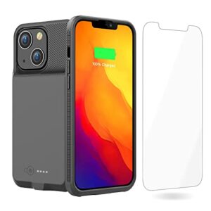 gin foxi battery case for iphone 13&13pro, real 7000mah ultra-slim battery charging case rechargeable anti-fall protection extended charger cover for iphone 13&13pro battery case(6.1 inch) black