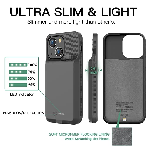 GIN FOXI Battery Case for iPhone 13&13Pro, Real 7000mAh Ultra-Slim Battery Charging Case Rechargeable Anti-Fall Protection Extended Charger Cover for iPhone 13&13Pro Battery Case(6.1 inch) Black