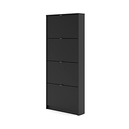 Pemberly Row Modern 4 Drawer Shoe Cabinet, 12-Pair Shoe Rack Stoarge Organizer in Black Matte