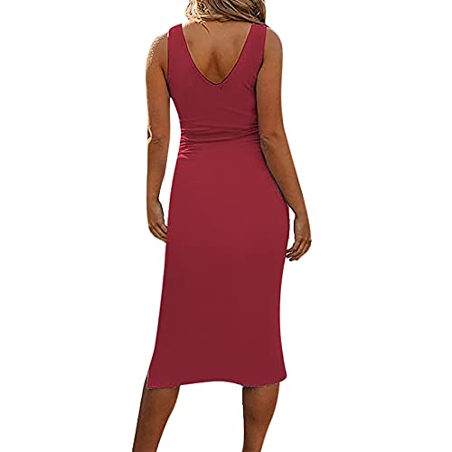 WYTong Women's Sleeveless High Slit Bodycon Summer Beach Vacation Dress Casual Dresses(Wine,Small)