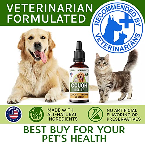 Kennel Cough Herbal Drops for Dogs & Cats - Cough Relief - Throat Soother - Homeopathic Respiratory Support - Dry, Wet Pet Cough and Cat Asthma, Sinus Congestion Treatment - Made in US - 2 Fl Oz