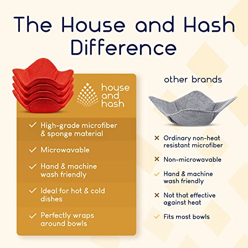 House and Hash - Bowl Holder Warmers  to Keep Food Warm and Your Hands Cool, Made of Microfiber Heat Resistant Fabric for Safe Grabs, Microwavable Bowl Holders, Set of 4 (4, Red)