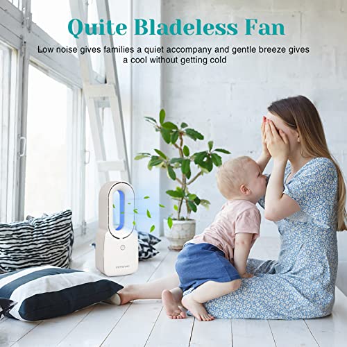 INMORVEN 4400mAh Bladeless Fan, Portable Desk Fan with Night Light, 11.8 Inch Personal Cooling Fan with 4-Speed Options, Small Desktop Rechargeable Quiet Table Fan for Home Bedroom Office