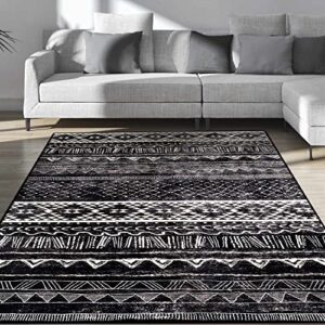 calore modern faux wool area rug large non-slip washable living room rug boho neutral indoor carpet for bedroom dining room (black and white, 6.7'x8.2')